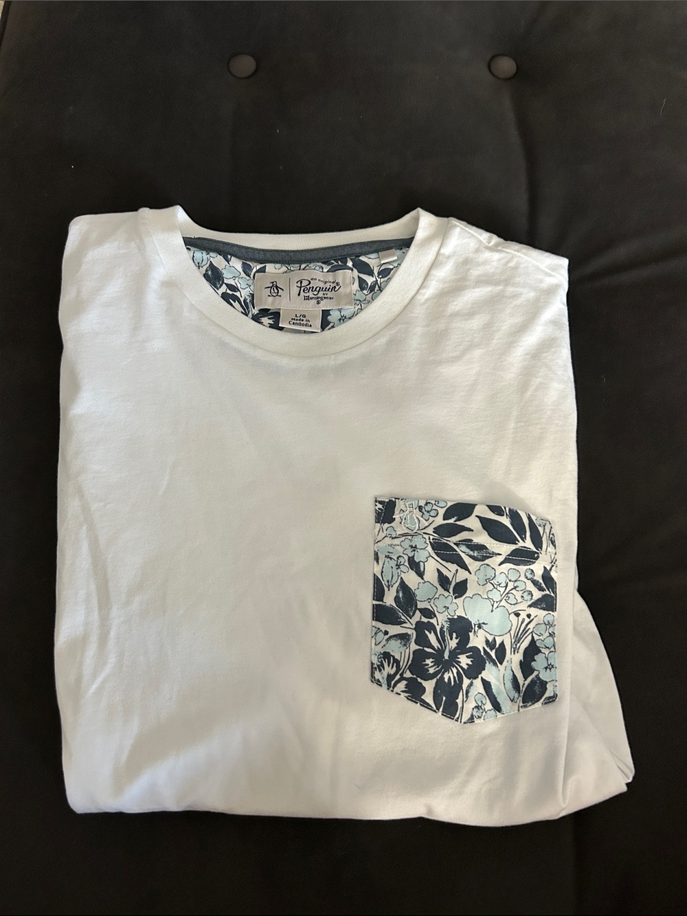 Original Penguin White Tee with Blue Floral Pocket